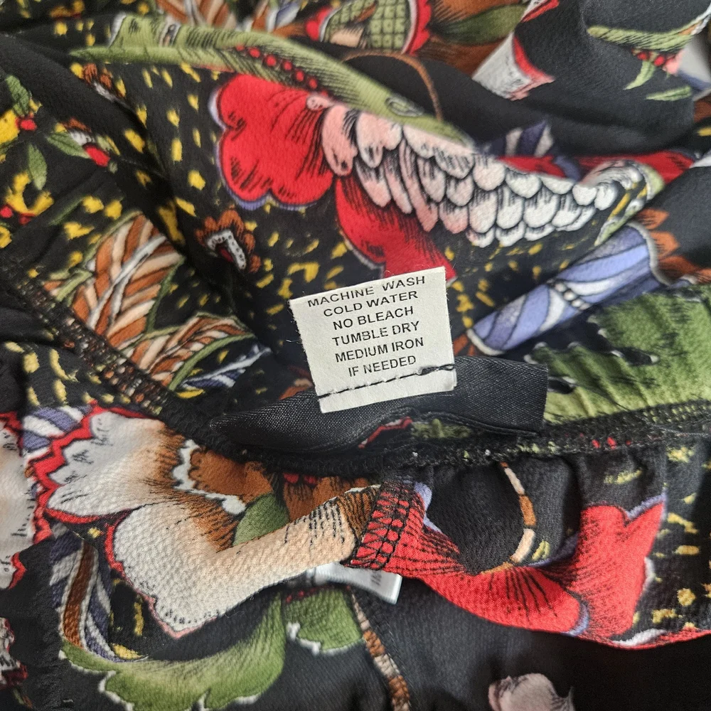 THE PYRAMID COLLECTION Pull On Elastic Waist Floral Pants M Boho Wide Leg